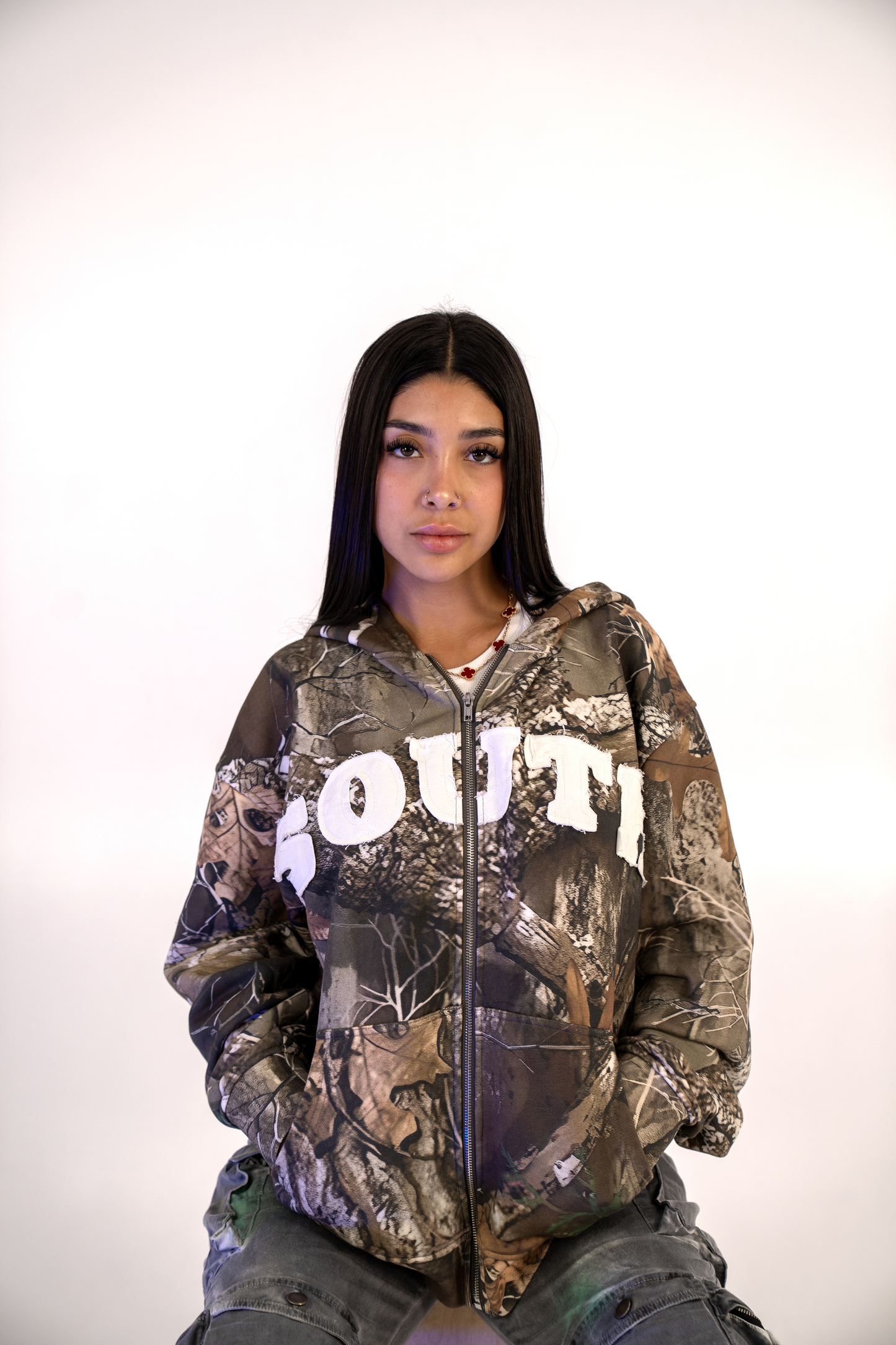 "SOUTH" Camo Zip Up Hoodie